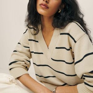 Reformation Sienna Oversized Cotton V Neck Sweater